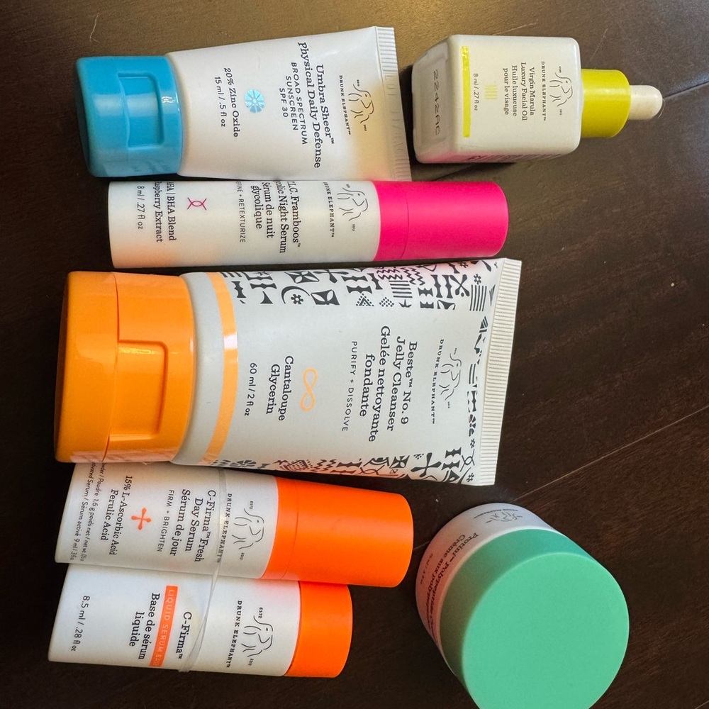 Drunk Elephant Skincare Collection - Orange, Pink, Blue Accents